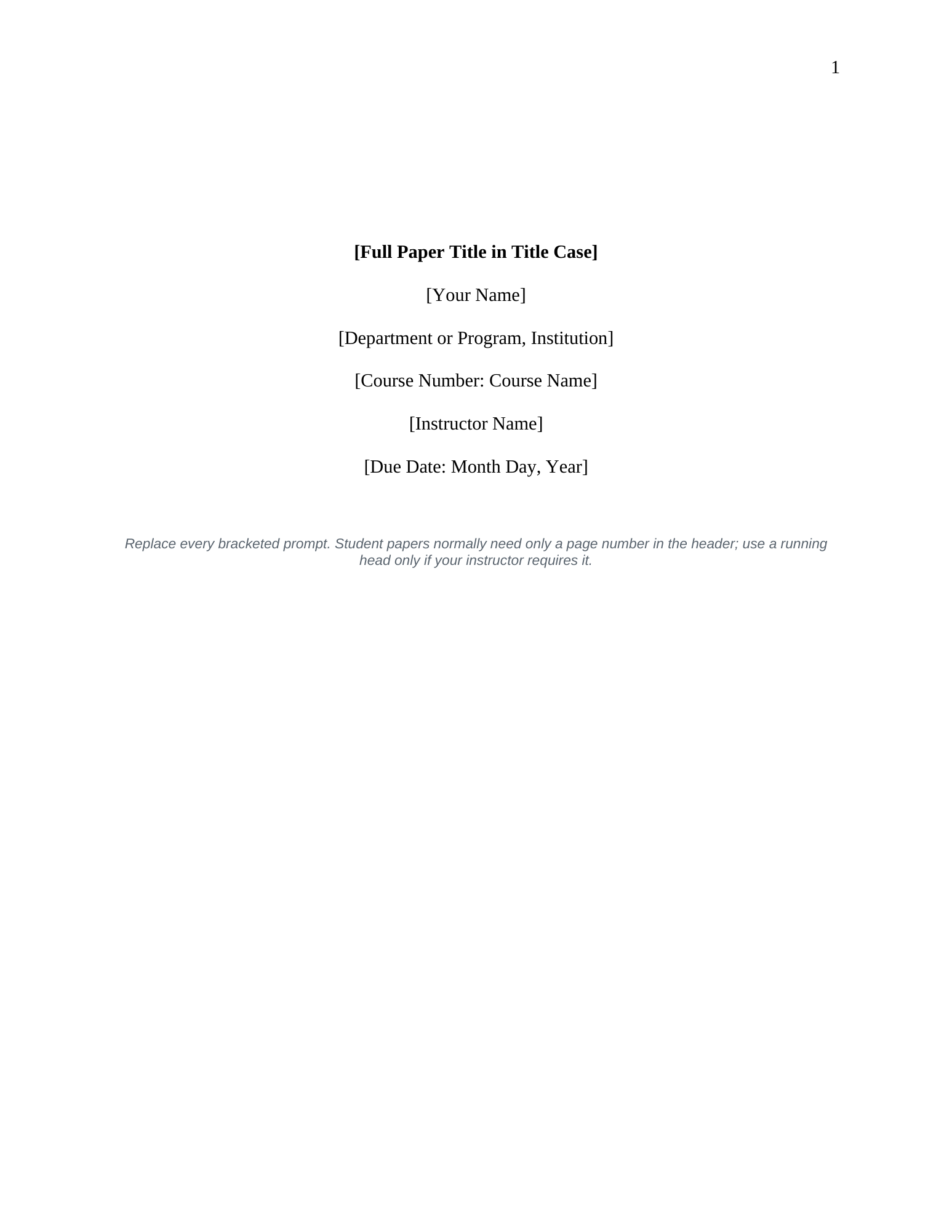 APA 7 student research paper Word template title page with replaceable prompts