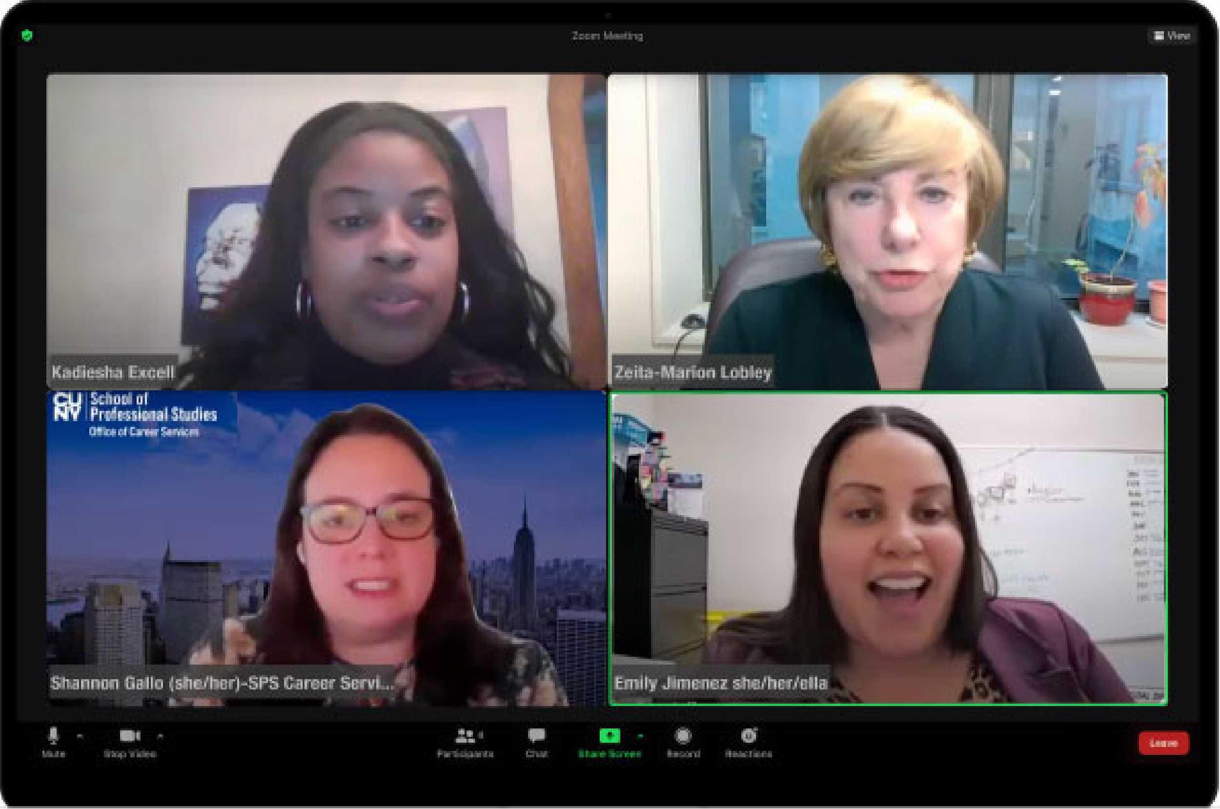 Zoom meeting grid from the 2024 CUNY SPS Student Leadership Conference