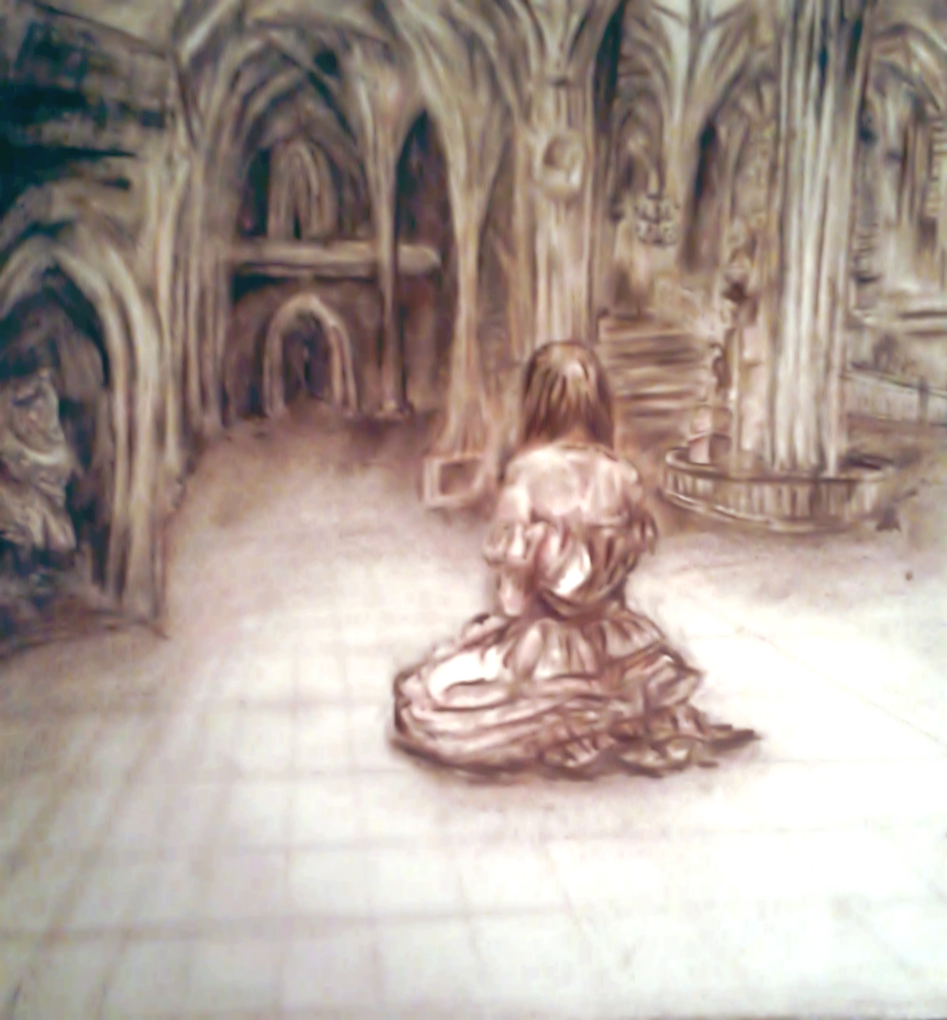 Cathedral study, 2014, architectural and figurative drawing by Laura Elizabeth Hand