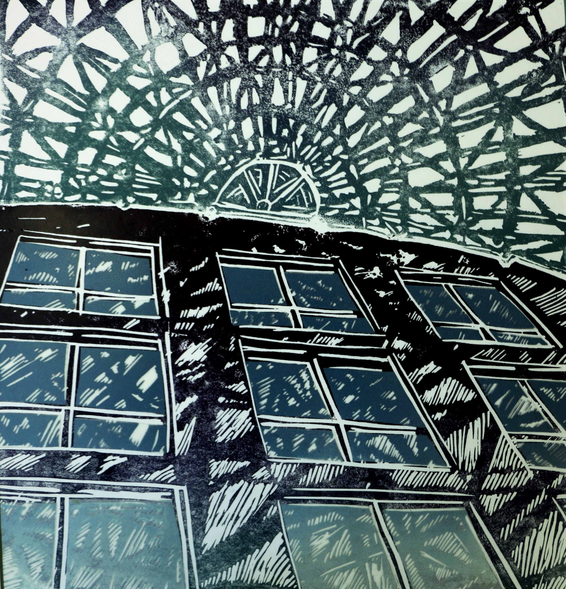 First linocut, 2014, printmaking work by Laura Elizabeth Hand